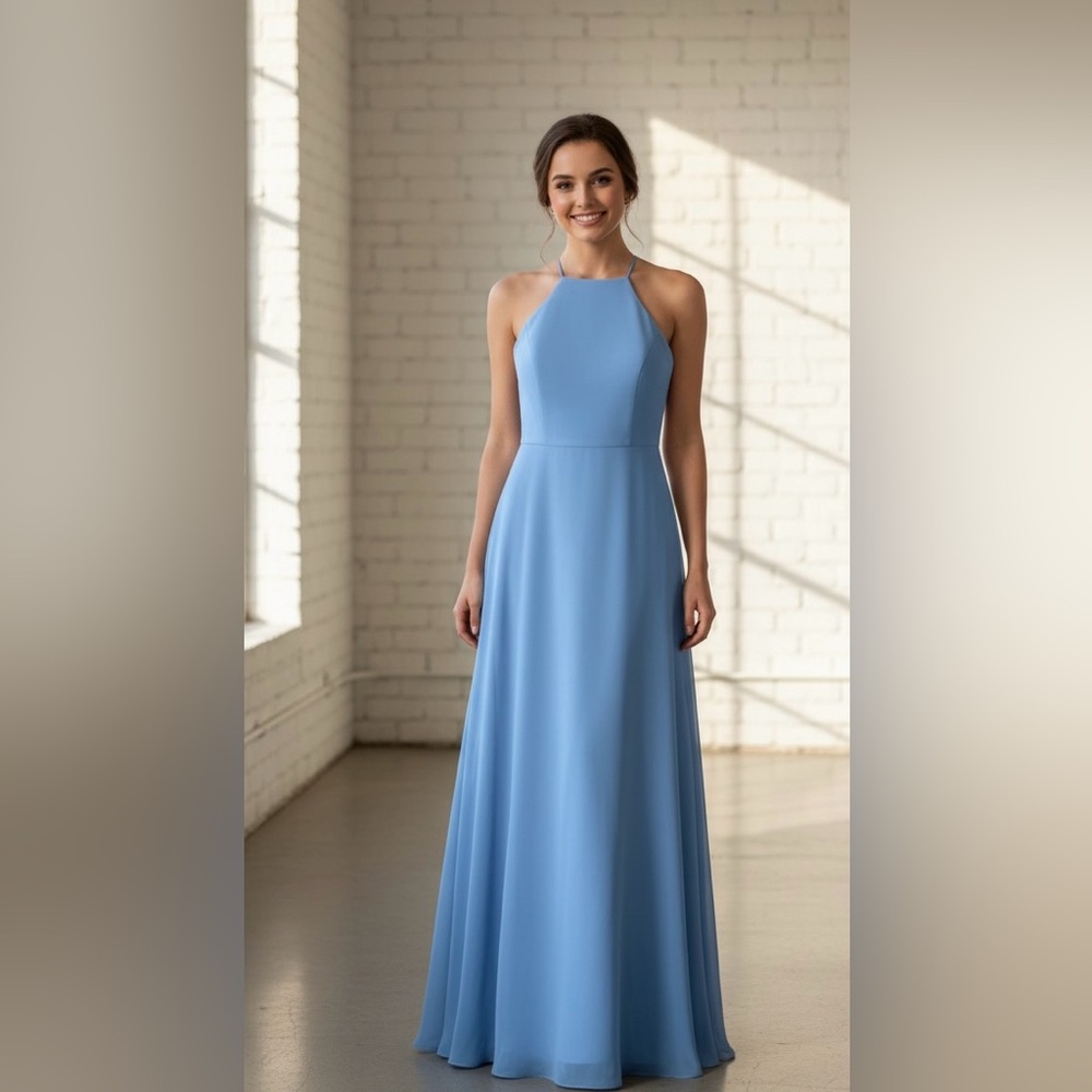 NWT• After Six Windsor Blue Halter Chiffon Maxi Dress Gown Prom Wedding Guest 6
